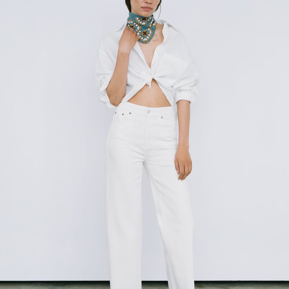 NEW ZARA WHITE ZW THE HIGH WAIST CULOTTES JEANS in US SIZE 2